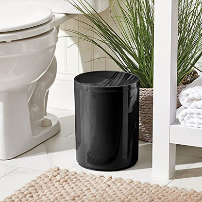mDesign Plastic Small Slim Round 1.7 Gallon/6.5 Liter Trash Can with Removable Swing Lid - Wastebasket, Garbage Container Basket Bin for Master/Guest Bathroom - Holds Rubbish/Recycle - Black - color: Black