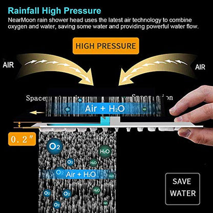 NearMoon Rain Shower Head, High Flow Stainless Steel Square Rainfall Shower, Waterfall Bath Shower Body Covering, Ceiling or Wall Mount (16 Inch, Chrome Finish) - color: Chrome Finish, size: 16 Inch Square