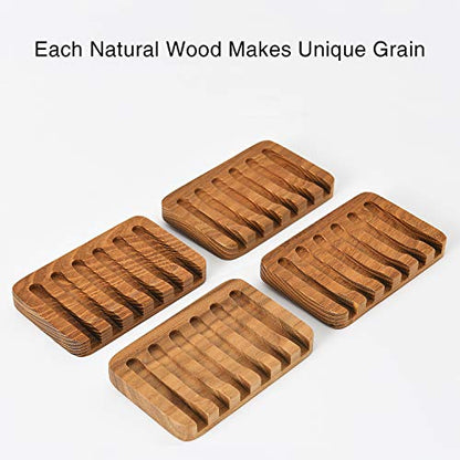 Wooden Soap Dishes for Bathroom Shower,Teak (2P) | Bar Soap Holder with Self Draining Tray, Natural Waterfall Drain Soap Saver