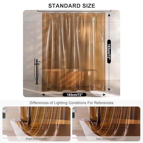 AmazerBath Shower Curtain Liner, 100% EVA Soft Clear Amber Heavy Duty Shower Curtain and Liner 2-in-1, 72x72 Luxury Plastic Weighted Bathroom Shower Liner, 12 Rustproof Grommets & 3 Heavyweight Stones - color: Rainbow Caramel Latte, size: 72"W x 72"L (Pac