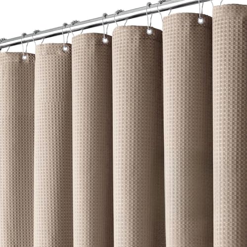 Inhousolu Fabric Shower Curtain, Waffle Weave 230 GSM Polyester, Weighted Hem, Metal Hooks Included, Water Repellent Washable, 72 x 78 Inch, Beige - color: Beige, size: 72"W x 78"L (Pack of 1)