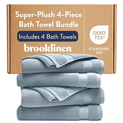 Brooklinen 100% Turkish Cotton Bath Towels Spa-Quality Cotton - Set of 4, Storm - color: Storm Blue, size: Bath Towel 4-Pack