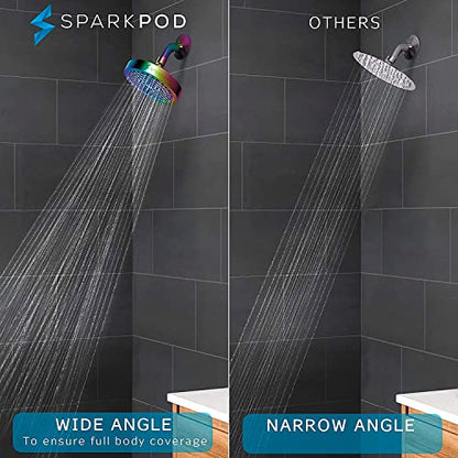 SparkPod Rain Shower Head, 6 Inch Round, Radiant Rainbow Finish | High Pressure Shower Heads, 90 Nozzles, Adjustable Showerhead, No Tools Needed, Universal Connection - color: Radiant Rainbow, style: 6 Inch Round