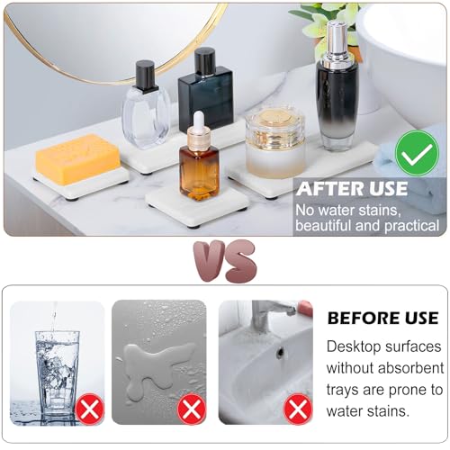 4PCS Stone Drying Tray for Bathroom Sink and Kitchen Counter, Fast Drying Diatomite Stones Soap Trays, Diatomaceous Coaster, Vanity Trays, Water Absorbing Stone Tray for Sink - color: White 4stripes
