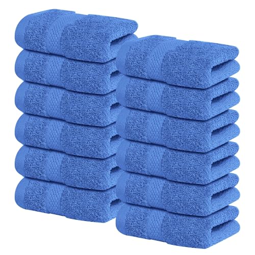 Infinitee Xclusives 100% Cotton Luxury Wash Cloths for Showering - 12 Pack | Washcloths [13x13] - Soft and Absorbent Face Towels for Bathroom Wash Clothes - Gym, Spa & Hotel Use - color: Eloquent Blue, size: Washcloths - 12 Pack