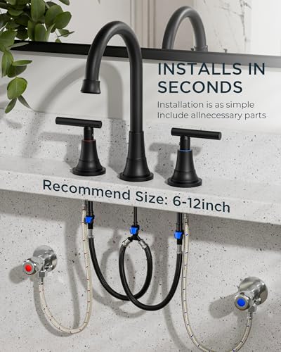 FORIOUS Black Bathroom Faucet 3 Hole, 8" Widespread Bathroom Vanity Faucet | 8 Inch Widespread Bathroom Faucet 3 hole Vanity and 4 Inch Bathroom Faucet Centerset 2 Hole for B2B Commercial, Spare Aerator - color: Matte Black, style: Modern