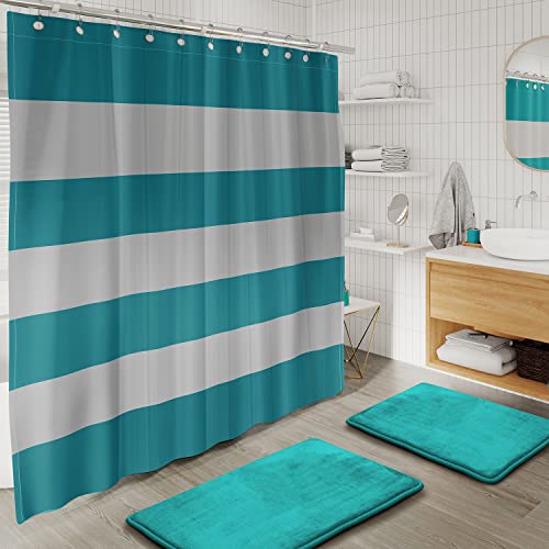 Clara Clark Bathroom Set - Teal Bathroom Accessories Set, Bathroom Sets with Shower Curtain and Rugs, 23PC Shower Curtain Set with Liner, Soap Dispenser, Soap Dish, Toilet Brush Holder, and Trash Can - color: Teal, size: Complete Set + Bath Rugs