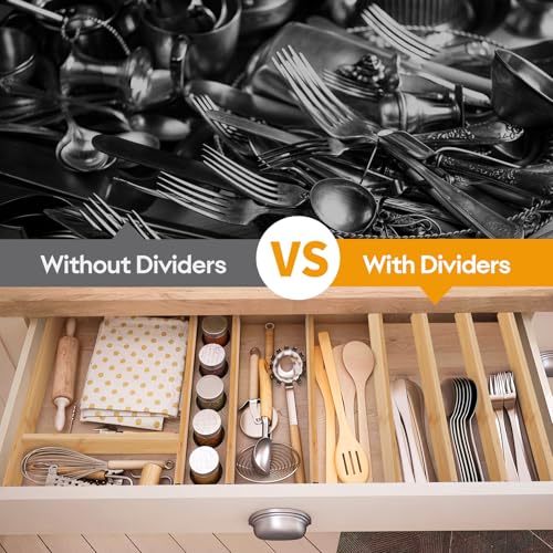 Bamboo Drawer Dividers Organizers, Kitchen Drawer Dividers for Clothes, Adjustable Drawers Separators for Dresser, Bedroom, Bathroom, Office, 4 Pack, 13“-17” - size: 13"-17"