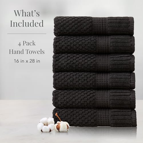 NY Loft 100% Cotton 6-Pack Hand Towel Set | Black | Oeko-TEX | Quick-Dry | Six 16" x 28" Hand Towels | Super Absorbent | Designer-Styled Texture - color: Black, size: Hand Towel (6 Pack)