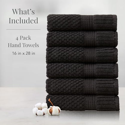 NY Loft 100% Cotton 6-Pack Hand Towel Set | Black | Oeko-TEX | Quick-Dry | Six 16" x 28" Hand Towels | Super Absorbent | Designer-Styled Texture - color: Black, size: Hand Towel (6 Pack)