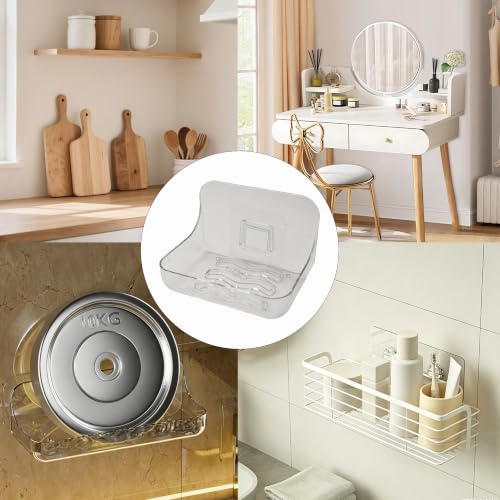 2Pcs Clear Acrylic Soap Dish, Self Draining Soap Holder for Shower, Wall Mounted No Drilling Adhesive Soap Saver Tray for Bathroom, Kitchen Sink, Tub Organizer - color: Clear