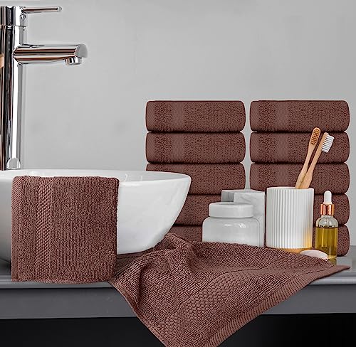 White Classic Luxury Cotton Washcloths 13x13 Inch - 650 GSM Turkish Cotton | Hotel, Spa, Bathroom Face Towel | 12 Pack, Brown - color: 19: Brown