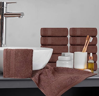 White Classic Luxury Cotton Washcloths 13x13 Inch - 650 GSM Turkish Cotton | Hotel, Spa, Bathroom Face Towel | 12 Pack, Brown - color: 19: Brown