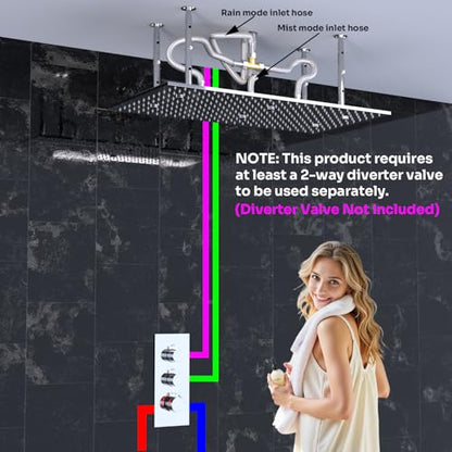 Dual Functions Luxury High Pressure Rain Shower Head, 16"x32" Large Ceiling Full Body Shower Head with Silicone Nozzles Rectangle Mist Showerhead, Modern Chrome Finish - color: Chrome, style: 2 Modes - Rainfall&Mist