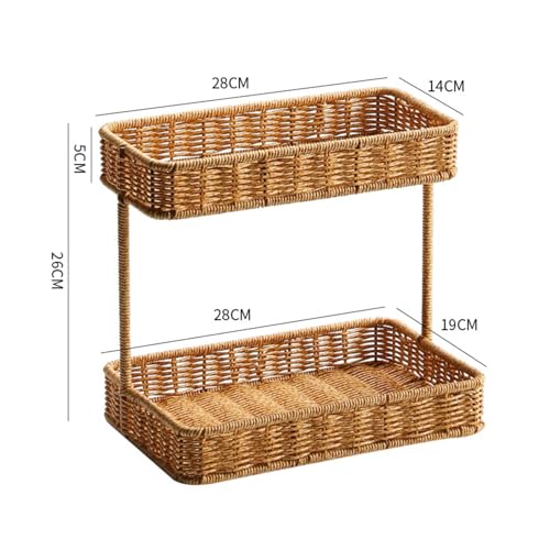 Two Tier Storage Rack Woven Rattan Storage Rack Thickened Edges Countertop Organizer for Vanity Table, Small, Widened Lower Layer - size: Small, Widened Lower Layer