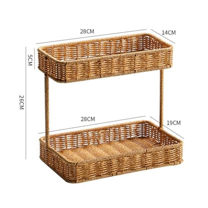 Two Tier Storage Rack Woven Rattan Storage Rack Thickened Edges Countertop Organizer for Vanity Table, Small, Widened Lower Layer - size: Small, Widened Lower Layer