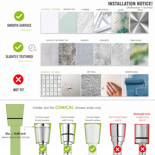 Handheld Shower Head Holder - 5 Positions Adjustable - Slide to Fit - Adhesive Mount with Screw Option, Bathroom Wall Mount Shower Hose Holder (Chrome) - color: Chrome