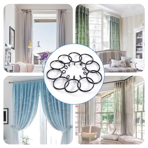 44 Pack Curtain Rings with Eyelets, Metal Drapery Ring for Pinch Pleat Curtains, Drape Ring 1.5 Inch I D, Fits Up to 1.2 in Rod (Black) - color: Black
