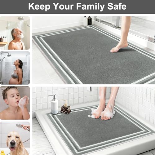 Non Slip Shower Bathtub Mat:36x16 Inch Bathtub Mat Non Slip with Drain, Soft Loofah Shower Mats for Inside Shower, Anti Slip Shower Mat - color: Dark Gray, size: 36" x 16" (Rectangular)