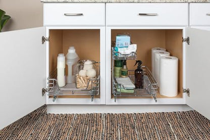 Household Essentials Glidez 2‑Tier Multipurpose Chrome‑Plated Steel Pull‑Out/Slide‑Out Under Sink Organizer, Chrome Finish - size: 12.25" - Standard, style: Undersink