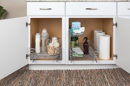 Household Essentials Glidez 2‑Tier Multipurpose Chrome‑Plated Steel Pull‑Out/Slide‑Out Under Sink Organizer, Chrome Finish - size: 12.25" - Standard, style: Undersink