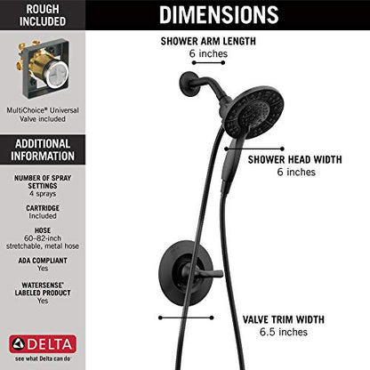 Delta Arvo 14 Series Matte Black Shower Faucet Set with In2ition 2-in-1 Dual Shower Head with HandHeld Spray Combo, Valve Trim Kit, Matte Black 142840-BL-I (Valve Included) - color: Matte Black