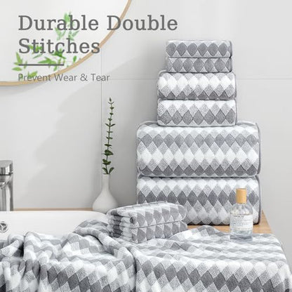 Bath Towel Set Gray 4Pack-35x70 Towel,600GSM Ultra Soft Microfibers Bathroom Towel Set Extra Large Plush Bath Sheet Towel,Highly Absorbent Quick Dry Oversized Towels Spa Hotel Luxury Shower Towels - color: Diamond Gray, size: 4 Piece Bath Towel Set