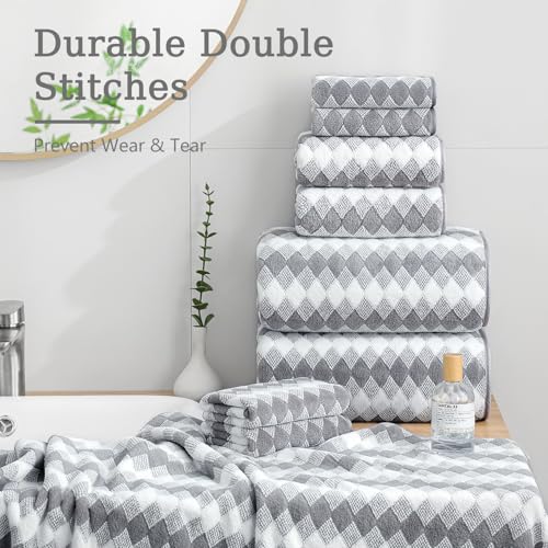 8 Piece Bathroom Towel Set Gray |2 Oversized Large Bath Towels Sheet,2 Hand Towels and 4 Washcloths| 600GSM Ultra Soft Luxury Premium Towel Set Highly Absorbent Quick Dry Hotel Towel Collection - color: Diamond Gray, size: 8 Piece Towel Set