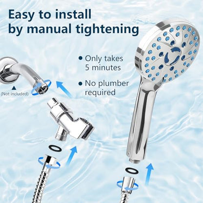 AmasSmile Shower Head with Handheld Sprayer Combo, 6-Mode Detachable Hand Held Showerhead with Power Wash & Pause Button - Shower Head with Handheld Spray Combo for Tub, Tile, Pets & RV - color: silver-plated