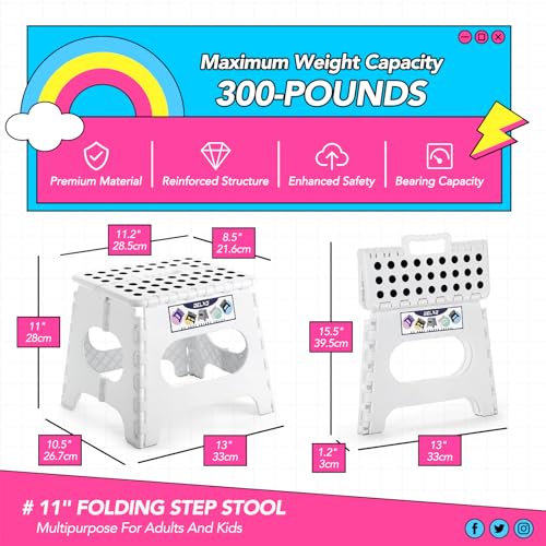 Delxo Folding Step Stool,11 Inch Non-Slip Foldable Step Stools for Kids and Adults,Portable Foldable Step Stool Lightweight Small Folding Stool with Handle for Kitchen Bathroom in White,1 Pack | Foldable Step Stool 11",Non-Slip Foot Stools with Handle,Lig