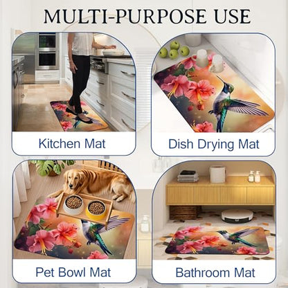 Elightvap Hummingbird Flowers Bathroom Mat Quick Drying Non Slip Bath Mats Absorbent,Bath Mat Quick Dry Bathroom Rug in Front of The Kitchen Sink, Shower Room, Bathtub,17 * 29.5 Inches - color: Hummingbird Flowers