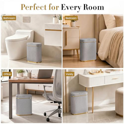 Ogikey Bathroom Small Trash Can with Automatic Touchless Lid, 2.6 Gallon Smart Garbage Can Narrow Waterproof Trash Bin for Bedroom, Office, Living Room - color: 2.6 gallon-Grey