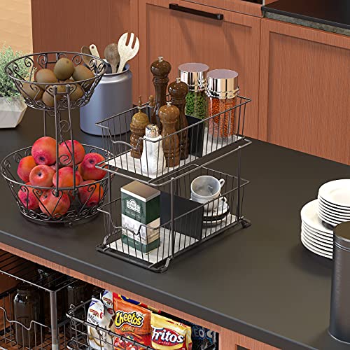 SimpleHouseware 2 Tier Cabinet Wire Basket Drawer Organizer, Brown - color: Brown