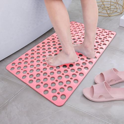 Bath Mat for Tub, 28 X 15 Inches Easy Clean Non Slip Machine Washable Large Bathroom Mat Set with Suction Cups and Drain Holes,Durable Grey Bath Mat for Home,Bathroom,Inside Shower Floor,Bathtub - color: Pink