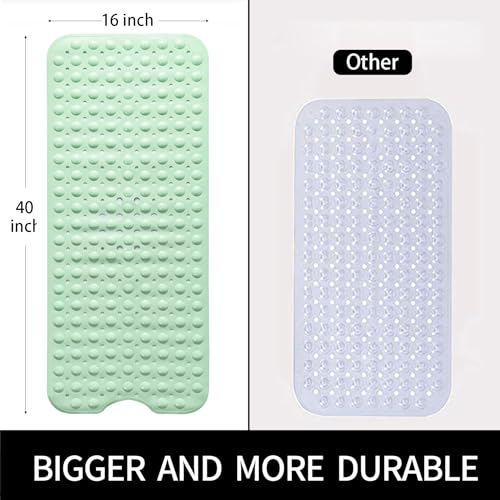 Bathtub and Shower Mats, Extra Long Non-Slip Bath Mat 39 x 16 Inch, Machine Washable Bath Tub Mat with Suction Cups & Drain Holes for Bathroom, Green - color: Green, size: 40" x 16" (Rectangular)