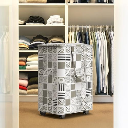 Simple Houseware Large 82L Laundry Basket with Wheels and Handles, Gray | Collapsible Waterproof Hamper with Mesh Cover - color: Gray