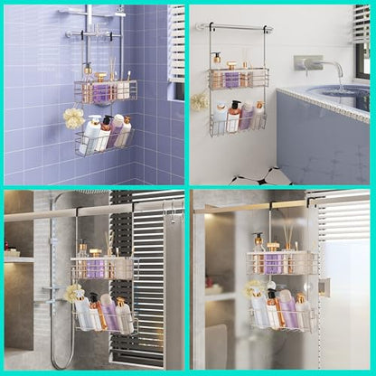 HapiRm Hanging Shower Caddy Organizer - No Drilling Shower Organizer with Inclined Shelf, Rustproof & Waterproof 304 Stainless Steel Bathroom Caddy - Brushed Nickel - color: Brushed Nickel-Inclined Shelf
