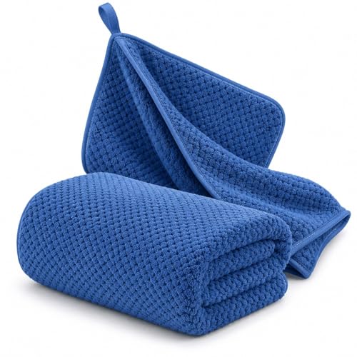 2-Pack Coral Fleece Hand Towels for Bathroom, Highly Absorbent Face Washcloths, Ultra Soft Microfiber Pineapple Lattice Towels, Quick Dry Plush Towel with Hanging Loop, 14 x 30 Inches, Blue - color: Blue