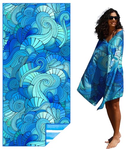 Widdonen Microfiber Beach Towel,Compact 71x32 Inch,Lightweight,Blue | Extra Large,Sand Free,Thin,Absorbent,Quick Dry for Camping,Hiking,Swim,Pool,Bath,Picnic,Gym,Cruise Essentials,Adult Gifts - color: Waves Tie Dye