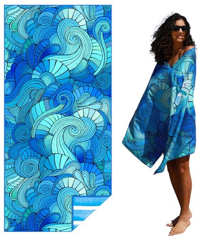Widdonen Microfiber Beach Towel,Compact 71x32 Inch,Lightweight,Blue | Extra Large,Sand Free,Thin,Absorbent,Quick Dry for Camping,Hiking,Swim,Pool,Bath,Picnic,Gym,Cruise Essentials,Adult Gifts - color: Waves Tie Dye