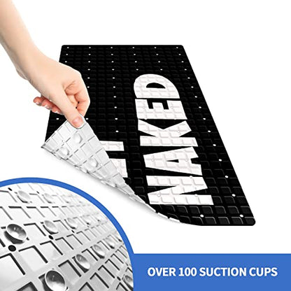 Get Naked Black Extra Long Non Slip Shower Mat - 26.8x15 inches, Suction Cups, Drain Holes, Machine Washable - color: Get Naked Black