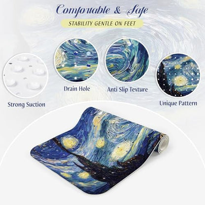 SHUCHING Blue Bath Mat for Tub Non Slip-40x16 Inch, Starry Sky | Bathtub Mat for Elderly Mold Free, Long Shower Mat for Inside Shower with Suction Cup, Machine Washable - color: Starry Sky