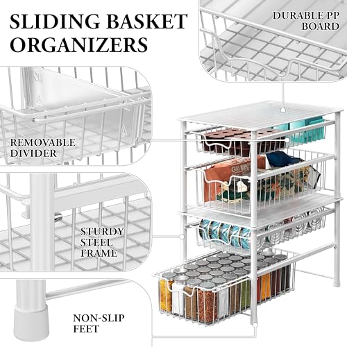 Simple Houseware Stackable Sliding Basket Organizer Drawer, White, 2-Tier - color: White, size: 2-tier