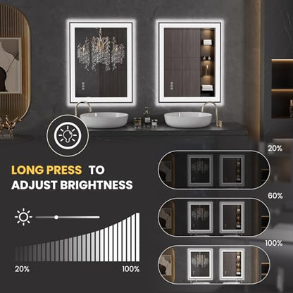 LOAAO 24"X36" LED Bathroom Mirror Black Framed | Anti-Fog, Dimmable, Memory Function, Tempered Glass, Lighted Vanity Mirror for Wall - size: 24"L x 36"W