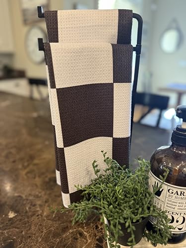 Kitchen Towels, Dish Towels for Kitchen, 2 Pc Kitchen Towel Set | Microfiber Waffle Towels, 16 x 26 inches, with Hanging Loops, Reusable Tea Towels, Cute Kitchen Towels - 2 Pack - color: 2 Black Checkered