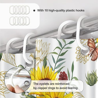AWERT Vibrant Sunflower Shower Curtain for Bathroom,Waterproof Fabric Plants Shower Curtain with Hooks 60x72 inch - color: Sunflower, size: 60"W x 72"L (Pack of 1)