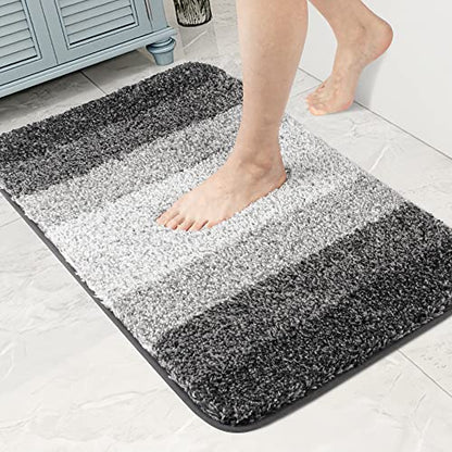 Walensee Non Slip Bath Mat (16 x 24, Ombre Grey) - Soft Microfiber Shaggy Mat, Machine Washable, Thick Plush for Shower - color: Ombre Grey, size: 16" x 24" Rectangular