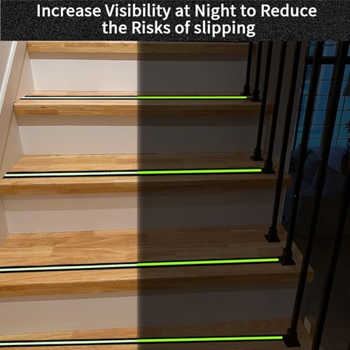 Glow in Dark Anti Slip Tape, 1" x 35FT Heavy Duty Waterproof Safety Grip Tape for Stairs, Pool, Bathroom - Black & Glow Stripe Indoor/Outdoor Multi-Purpose Traction Tape - size: 1IN x 35FT