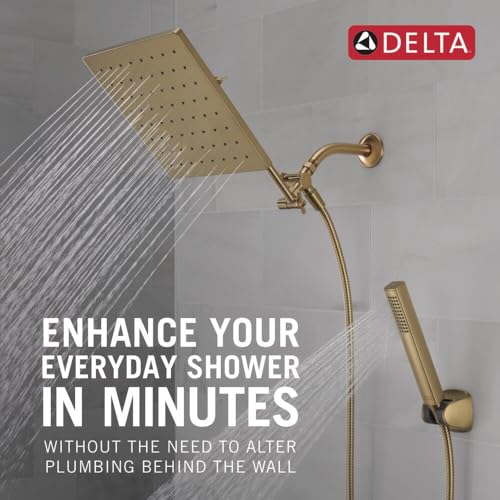 Delta Faucet 10-inch Raincan Shower Head and Hand Held Shower Combo, Gold Square Shower Head, Rainfall Shower Head, Hand Shower, High Pressure Shower, 1.75 GPM Flow Rate, Champagne Bronze 75527-CZ - color: Champagne Bronze