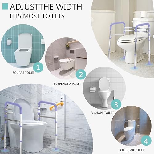 Lianjindun Toilet Safety Rails, 350 lbs, Adjustable Height & Width | Fits Most Toilets, Foldable Design, 350 Lbs Capacity, Aluminum Toilet Frame, Toilet Handles for Seniors, Disabled, Handicap - color: Purple